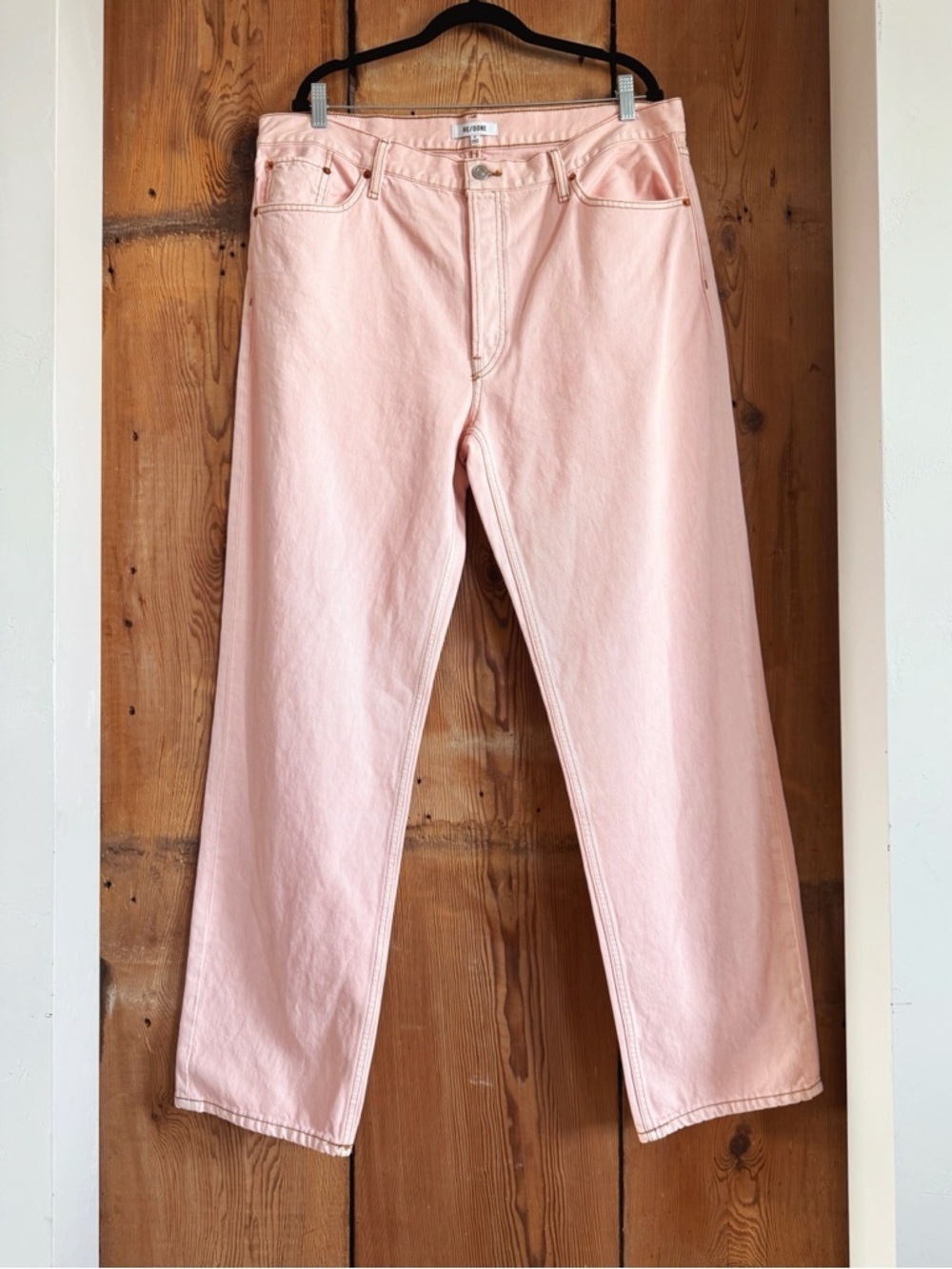 Sz 32 RE/DONE Vtg Inspired Loose Long Wide Leg Denim Jeans In Washed Pink NWT
